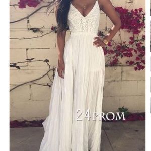 White Lace Top Maxi Dress